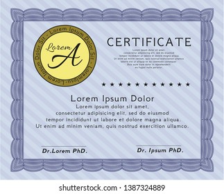 Blue Awesome Certificate template. Customizable, Easy to edit and change colors. With guilloche pattern and background. Modern design. 