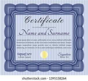 Blue Awesome Certificate template. Customizable, Easy to edit and change colors. With linear background. Excellent design. 