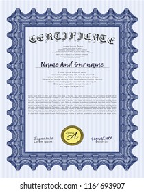 Blue Awesome Certificate template. Detailed. Easy to print. Sophisticated design. 