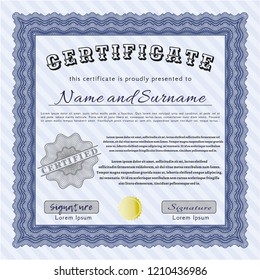 Blue Awesome Certificate template. Detailed. With background. Retro design. 