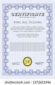 Blue Awesome Certificate template. Detailed. Complex background. Beauty design. 