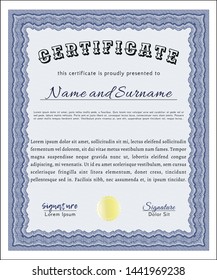 Blue Awesome Certificate template. Detailed. With quality background. Perfect design. 