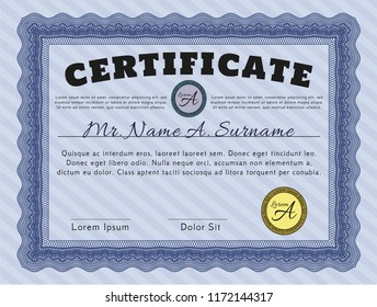 Blue Awesome Certificate template. Easy to print. Superior design. Customizable, Easy to edit and change colors. 