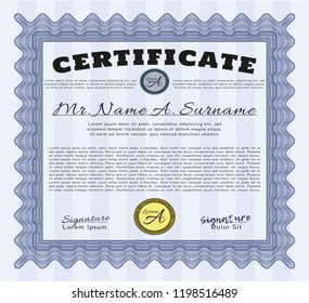 Blue Awesome Certificate template. Easy to print. Vector illustration. Artistry design. 