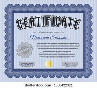Blue Awesome Certificate template. Easy to print. Sophisticated design. Vector illustration. 