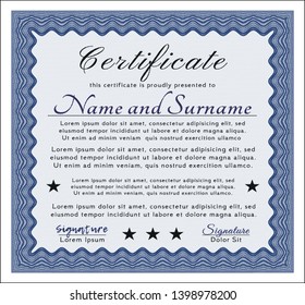 Blue Awesome Certificate template. Easy to print. Elegant design. Detailed. 