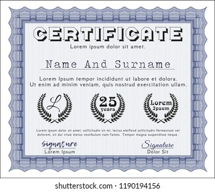 Blue Awesome Certificate template. Elegant design. Customizable, Easy to edit and change colors. With guilloche pattern and background. 