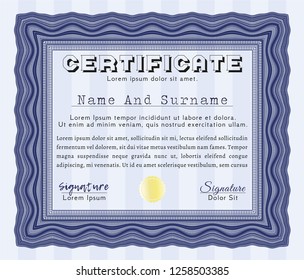 Blue Awesome Certificate template. Excellent design. Customizable, Easy to edit and change colors. Printer friendly. 