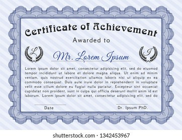 Blue Awesome Certificate template. Excellent design. With quality background. Detailed. 