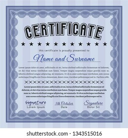 Blue Awesome Certificate template. Good design. Vector illustration. With guilloche pattern and background. 