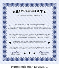 Blue Awesome Certificate template. With great quality guilloche pattern. Artistry design. Customizable, Easy to edit and change colors. 