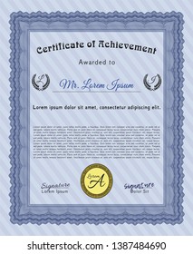 Blue Awesome Certificate template. With great quality guilloche pattern. Nice design. Customizable, Easy to edit and change colors. 