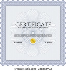 Plantilla de certificado azul asombroso. Con un patrón de guilloche de gran calidad. Premio. Patrón de dinero. 