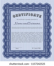 Blue Awesome Certificate template. With guilloche pattern. Customizable, Easy to edit and change colors. Money Pattern. 