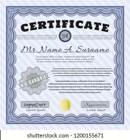 Blue Awesome Certificate template. With guilloche pattern and background. Detailed. Superior design. 