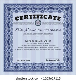 Blue Awesome Certificate template. With guilloche pattern. Beauty design. Vector illustration. 