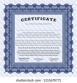 Blue Awesome Certificate template. With guilloche pattern. Money style design. Customizable, Easy to edit and change colors. 