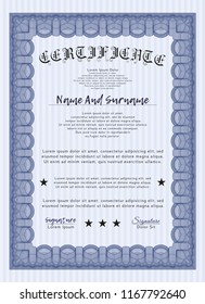 Blue Awesome Certificate template. With linear background. Vector illustration. Modern design. 