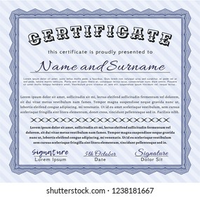 Blue Awesome Certificate template. With linear background. Cordial design. Customizable, Easy to edit and change colors. 