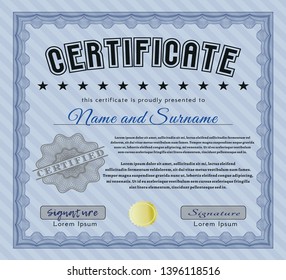Blue Awesome Certificate template. Lovely design. With complex linear background. Vector illustration. 