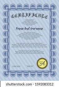 Blue Awesome Certificate template. Lovely design. Easy to print. Vector illustration. 