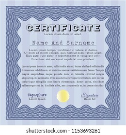 Blue Awesome Certificate template. Modern design. Vector illustration. With guilloche pattern and background. 