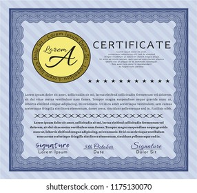 Blue Awesome Certificate template. Modern design. With complex background. Detailed. 