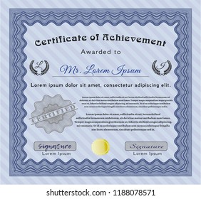 Blue Awesome Certificate template. Modern design. With complex background. Customizable, Easy to edit and change colors. 