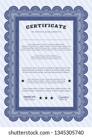 Blue Awesome Certificate template. Modern design. With complex background. Detailed. 