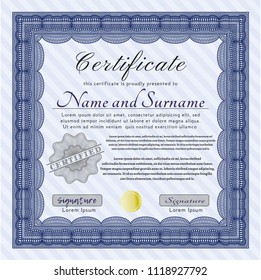 Blue Awesome Certificate template. Money style design. Complex background. Vector illustration. 