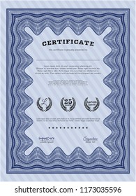 Blue Awesome Certificate template. Money Pattern. With quality background. Detailed. 