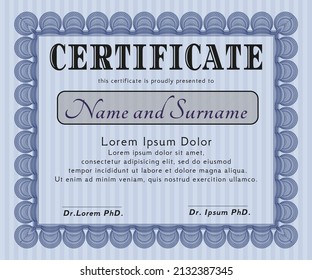 Blue Awesome Certificate template.  Money style design.  Complex background.   