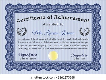 Blue Awesome Certificate template. Nice design. With background. Customizable, Easy to edit and change colors. 