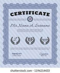 Blue Awesome Certificate template. Nice design. Complex background. Detailed. 