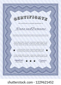 Blue Awesome Certificate template. Nice design. Complex background. Detailed. 