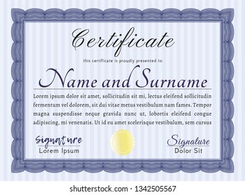 Blue Awesome Certificate template. Nice design. Easy to print. Detailed. 