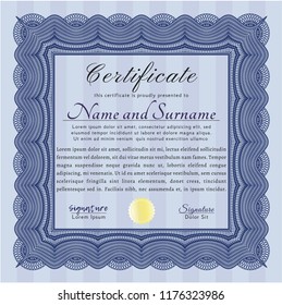 Blue Awesome Certificate template. Perfect design. With complex background. Customizable, Easy to edit and change colors. 