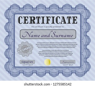 Blue Awesome Certificate template. Perfect design. With linear background. Vector illustration. 