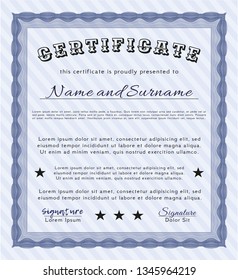 Blue Awesome Certificate template. Perfect design. With linear background. Detailed. 