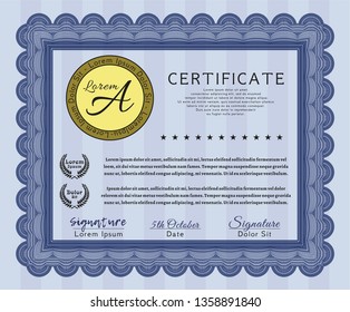 Blue Awesome Certificate template. Perfect design. With background. Vector illustration. 