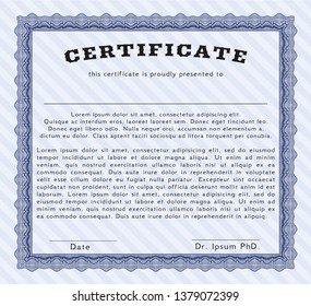 Blue Awesome Certificate template. Perfect design. Easy to print. Vector illustration. 