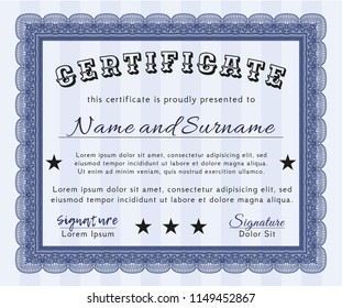 Blue Awesome Certificate template. Printer friendly. Detailed. Money Pattern design. 