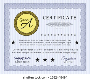 Blue Awesome Certificate template. Printer friendly. Customizable, Easy to edit and change colors. Lovely design. 