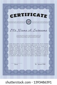Blue Awesome Certificate template. Printer friendly. Lovely design. Vector illustration. 