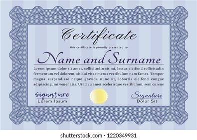 Blue Awesome Certificate template. With quality background. Vector illustration. Elegant design. 
