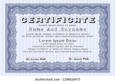 Blue Awesome Certificate template. With quality background. Detailed. Lovely design. 