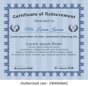 Blue Awesome Certificate template. With quality background. Nice design. Vector illustration. 