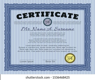 Blue Awesome Certificate template. With quality background. Sophisticated design. Vector illustration. 