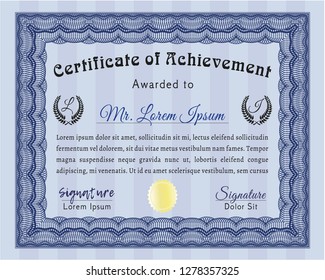 Blue Awesome Certificate template. Superior design. Detailed. With background. 