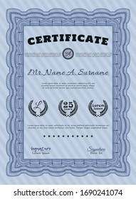 Blue Awesome Certificate template. Superior design. Customizable, Easy to edit and change colors. With background. 